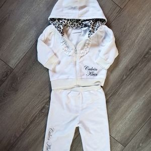 4/$20 Calvin Klein Baby Girl's Pants and Hoodie Set, White, Size 3-6 Months
